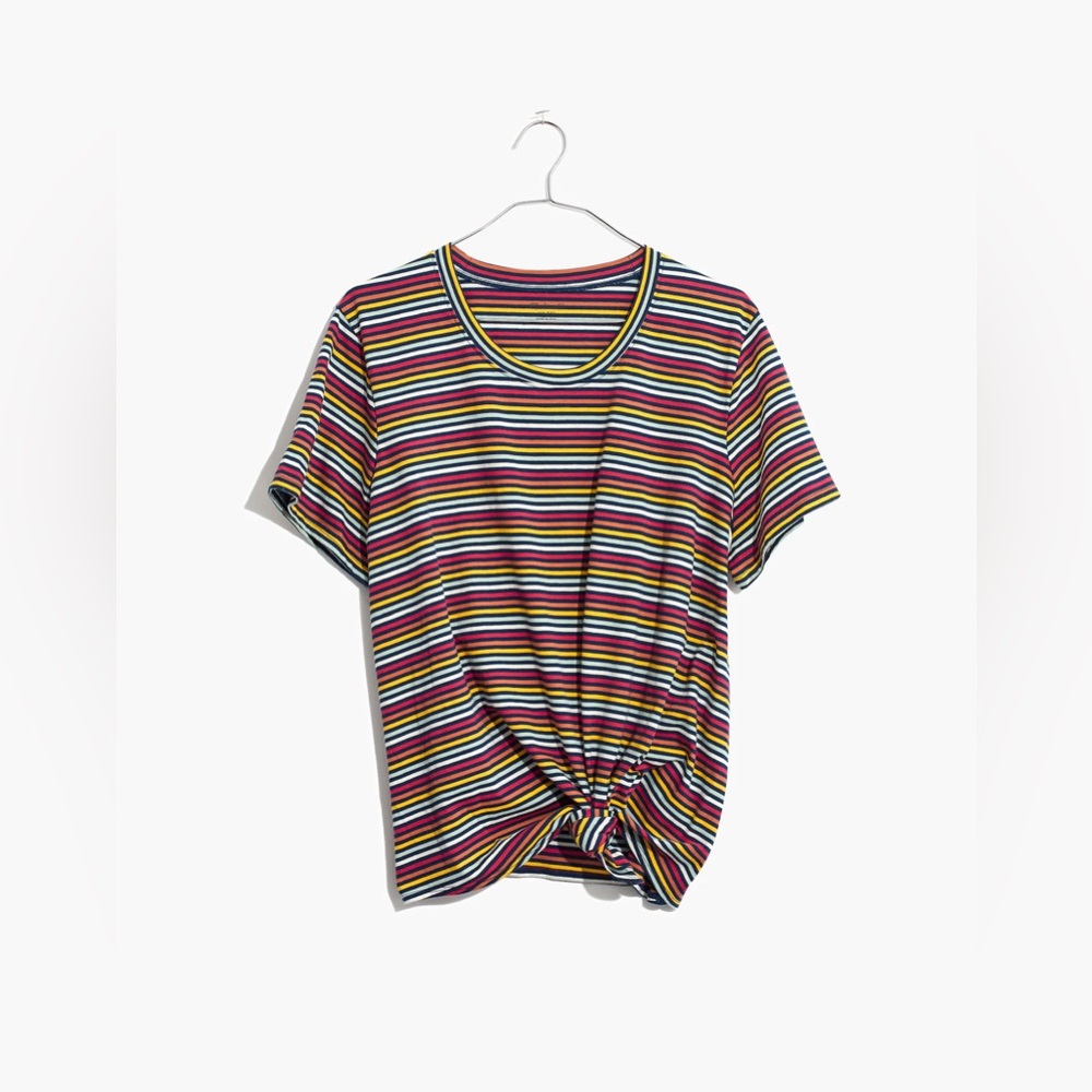 Madewell Knot-Front Tee in Rainbow Stripe Moon Rainbow Short Sleeve T-Shirt - Picture 4 of 10